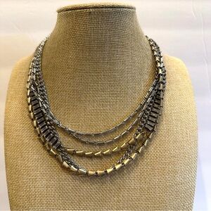 Stella & Dot multistrand chains necklace, gold & silver tone w/ clear crystals